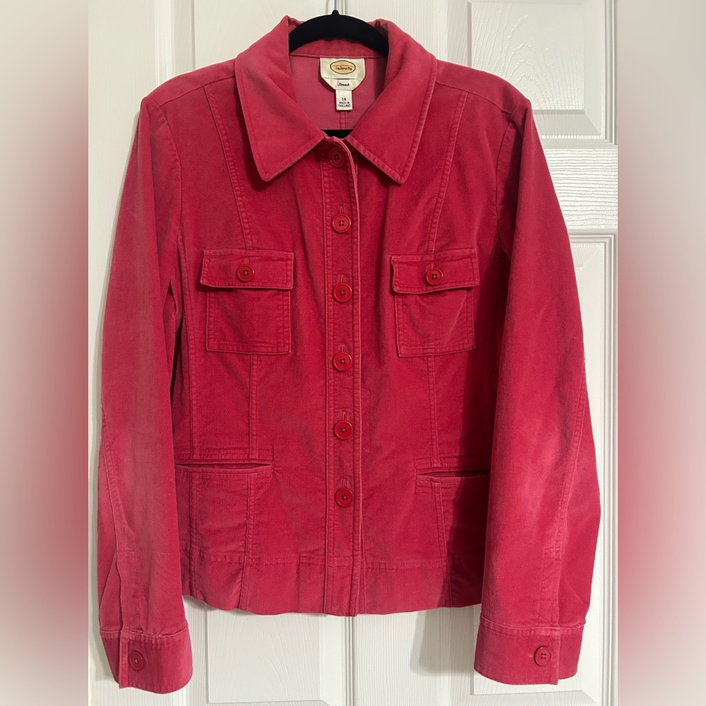 Talbots Stretch Corduroy Casual Blazer Jacket Size 14 Raspberry Color